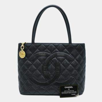 Pre Owned Chanel Black Caviar Skin Medallion Tote Bag