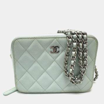 Pre Owned Chanel Cc Mark Chain Bag Pochette Bag Shoulder Bag Blue