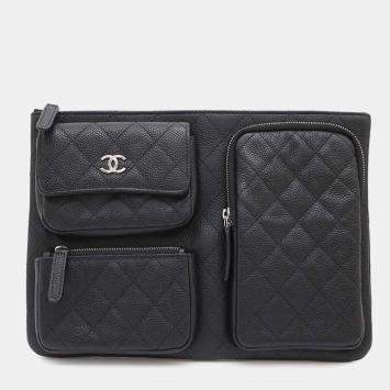 Chanel Black Caviar Leather Multi-Pocket Business Bag 