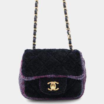 Pre Owned Chanel Mini Matelasse Chain shoulder Bag Purple Wool