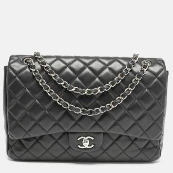 Pre Owned Chanel Black Quilted Leather Maxi Classic Single Flap Bag