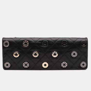 Pre Owned Chanel Black Quilted Calfskin Star Attitude Grommet Fold Over Clutch