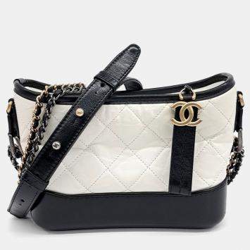 Pre Owned Chanel Black White Leather Gabrielle Hobo Bag Small