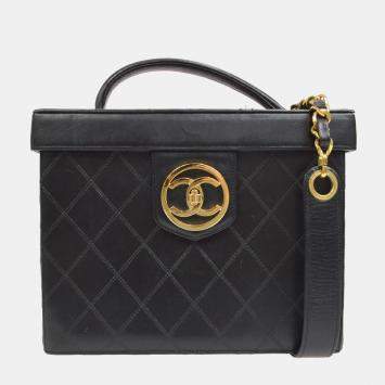Pre Owned Chanel Bicolore Vanity 2Way Handbag Purse Black