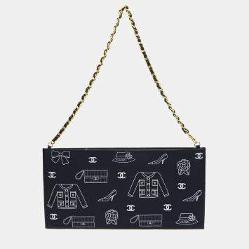 Pre Owned Chanel Black Canvas Icon Chain Handbag
