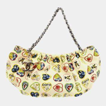 Pre Owned Chanel White Canvas Valentine Chain Handbag