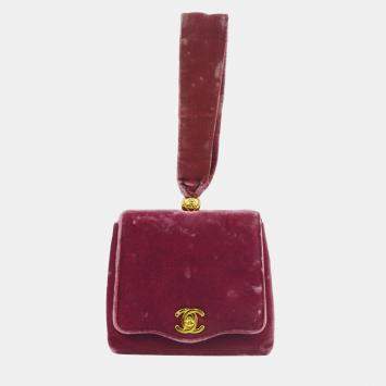 Pre Owned Chanel Pink Velvet Evening Bag