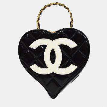 Chanel Black Patent Leather Heart Vanity Handbag