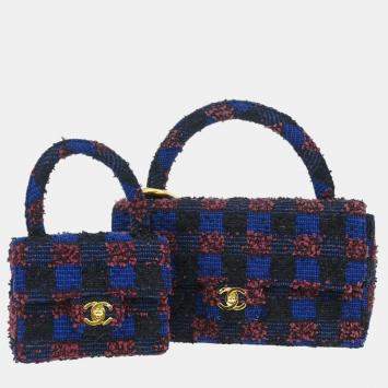 Chanel Blue Tweed Classic Single Flap Two-in-One Flap Bag Set 