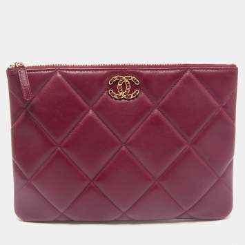 Chanel Burgundy Quilted Lambskin Leather Medium O Case Clutch