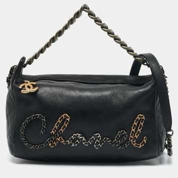 Pre Owned Chanel Black Leather Chain Signature Bag