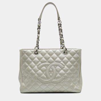 Pre Owned Chanel Gold Caviar Grand Shopping Tote