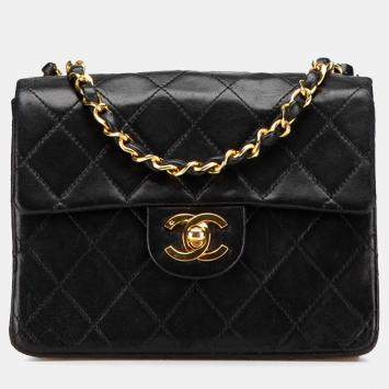 Pre Owned Chanel Black Mini Square Classic Lambskin Single Flap