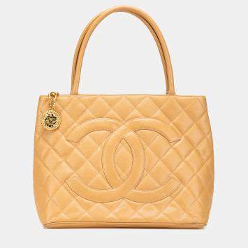 Pre Owned Chanel Brown Caviar Medallion Tote