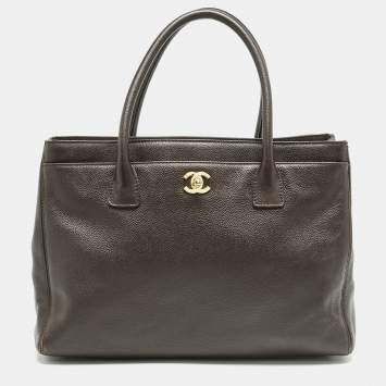 Pre Owned Chanel Choco Brown Leather Cerf Shopper Tote