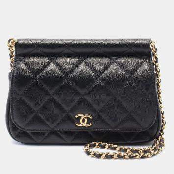 Chanel Black Leather Bar Clutch on Chain 