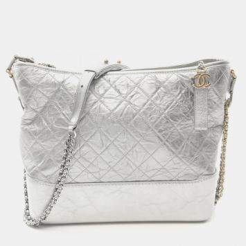 Pre Owned Chanel Silver Leather Gabrielle De Chanel Chain Crossbody Bag