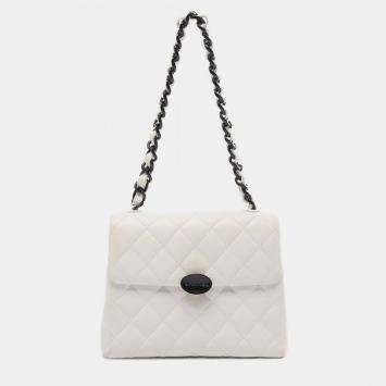 Pre Owned Chanel White and Black Lambskin Bekko Resin Flap Bag