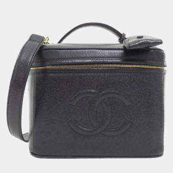 Pre Owned Chanel Black Caviar CC Vanity Train Case 