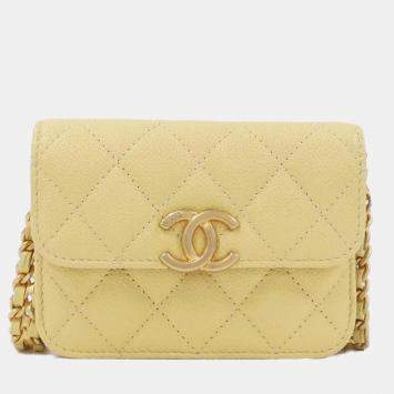 Chanel Yellow Quited Leather Chain Clutch