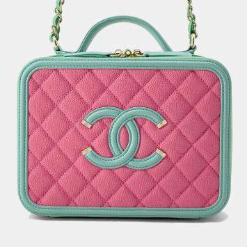 Chanel Ccfiligree Vanity Chain shoulder Bag Pink/Green Caviar Leather