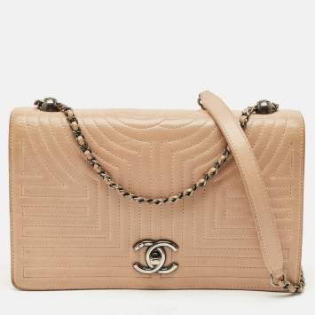 Pre Owned Chanel Beige Quilted Leather Medium Korean Garden Flap Bag