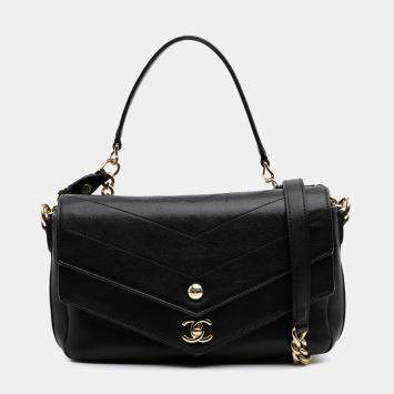 Pre Owned Chanel Black Mini Quilted Sheepskin Double Chevron Flap