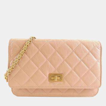 Pre Owned Chanel Pink Leather Chain Wallet