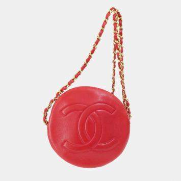 Pre Owned Chanel Red Lambskin Leather Coco Mark Shoulder Bag