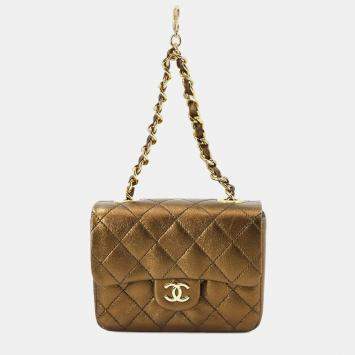 Chanel Metallic Bronze Mini Matelasse Leather Mini Chain Pouch