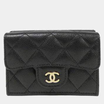 Pre Owned Chanel Black Caviar Leather Small Timeless Classic Flap Wallet