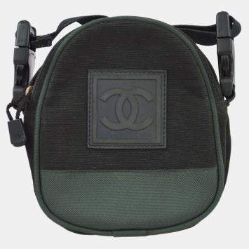Pre Owned Chanel Black Green Nylon Sport Line Crossbody Bag
