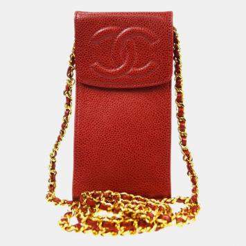 Pre Owned Chanel Red Caviar Leather Timeless Phone Case