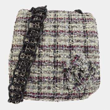 Pre Owned Chanel Multicolor Tweed Camellia Shoulder Bag