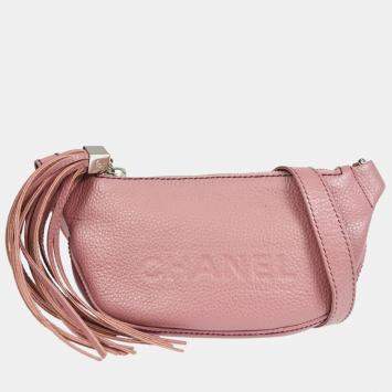 Pre Owned Chanel Pink Leather Fringe Shoulder Bag