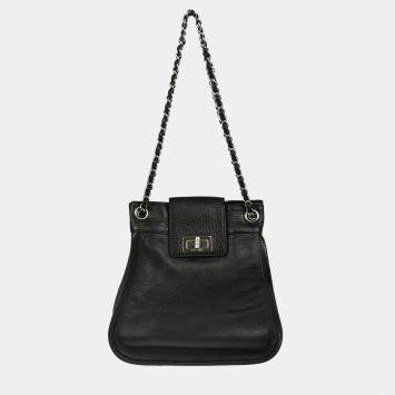 Pre Owned Chanel Black Calfskin Mademoiselle Lock Chain Shoulder Bag