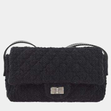 Pre Owned Chanel Black Tweed Mademoiselle Lock Shoulder Bag