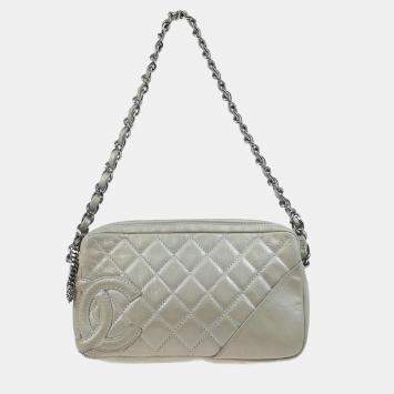Pre Owned Chanel Light Gray Calfskin Cambon Ligne Handbag