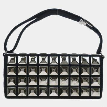 Pre Owned Chanel Black Cotton Ice Cube Shoulder Bag