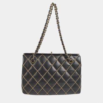 Chanel Black Calfskin Wild Stitch Chain Handbag