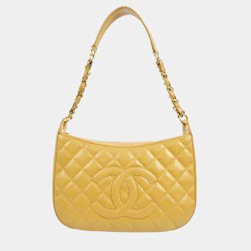 Pre Owned Chanel Beige Calfskin Chain CC Shoulder Bag
