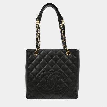 Chanel Black Calfskin Petite Shopping Tote  Handbag