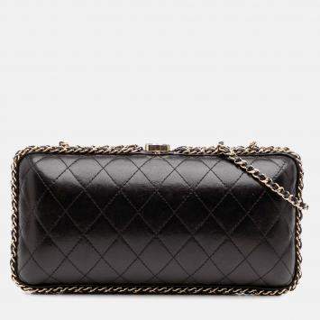 Pre Owned Chanel Black Quilted Lambskin Chain Around Clutch