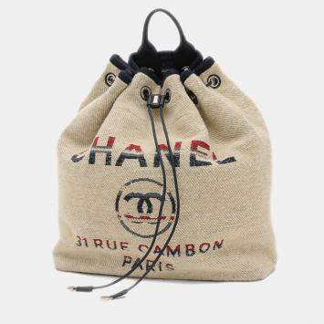 Chanel Beige Hemp Leather Deauville Backpack 