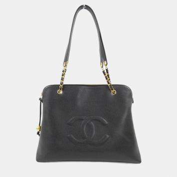 Pre Owned Chanel Black Caviar Large CC Shoulder Bag 