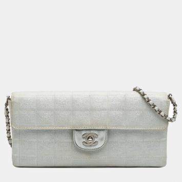 Pre Owned Chanel Silver New Travel Line Nylon East West Flap