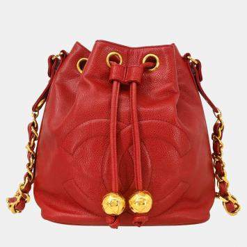 Chanel Red Calfskin Bucket Shoulder Bag