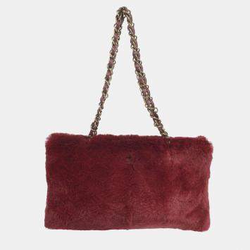 Pre Owned Chanel Bordeaux Fur Chain Tote Bag