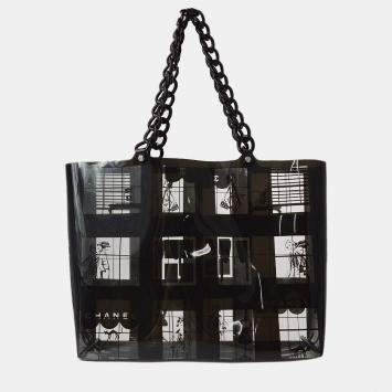 Pre Owned Chanel Black Vinyl Windows Line Tote Handbag