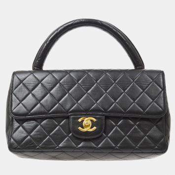 Pre Owned Chanel Black Lambskin Medium Kelly Flap Bag 